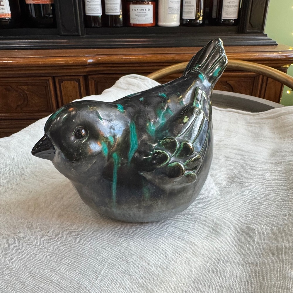 Decorative Ceramic Bird Figurine Teal Glaze Vintage‎ Style Home Decor Accent